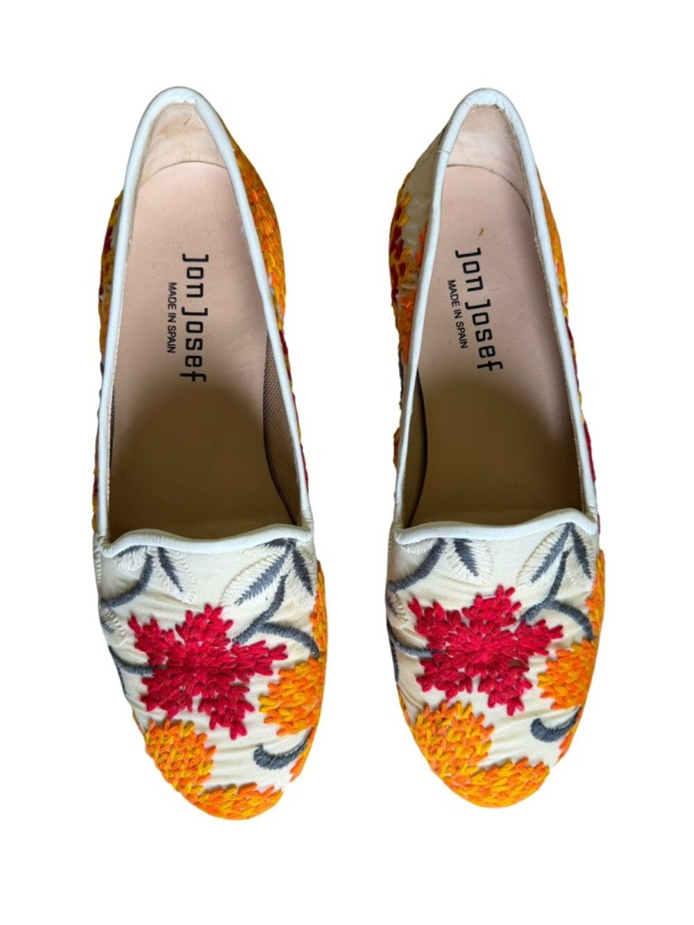Jon Josef Gatsby Loafers White Multi Floral Embroidered Flats Size 5.5